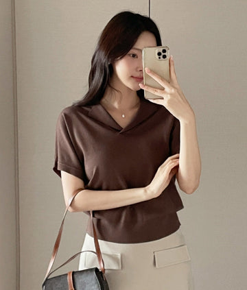 Kashua V-neck Collar Short Sleeve Knit